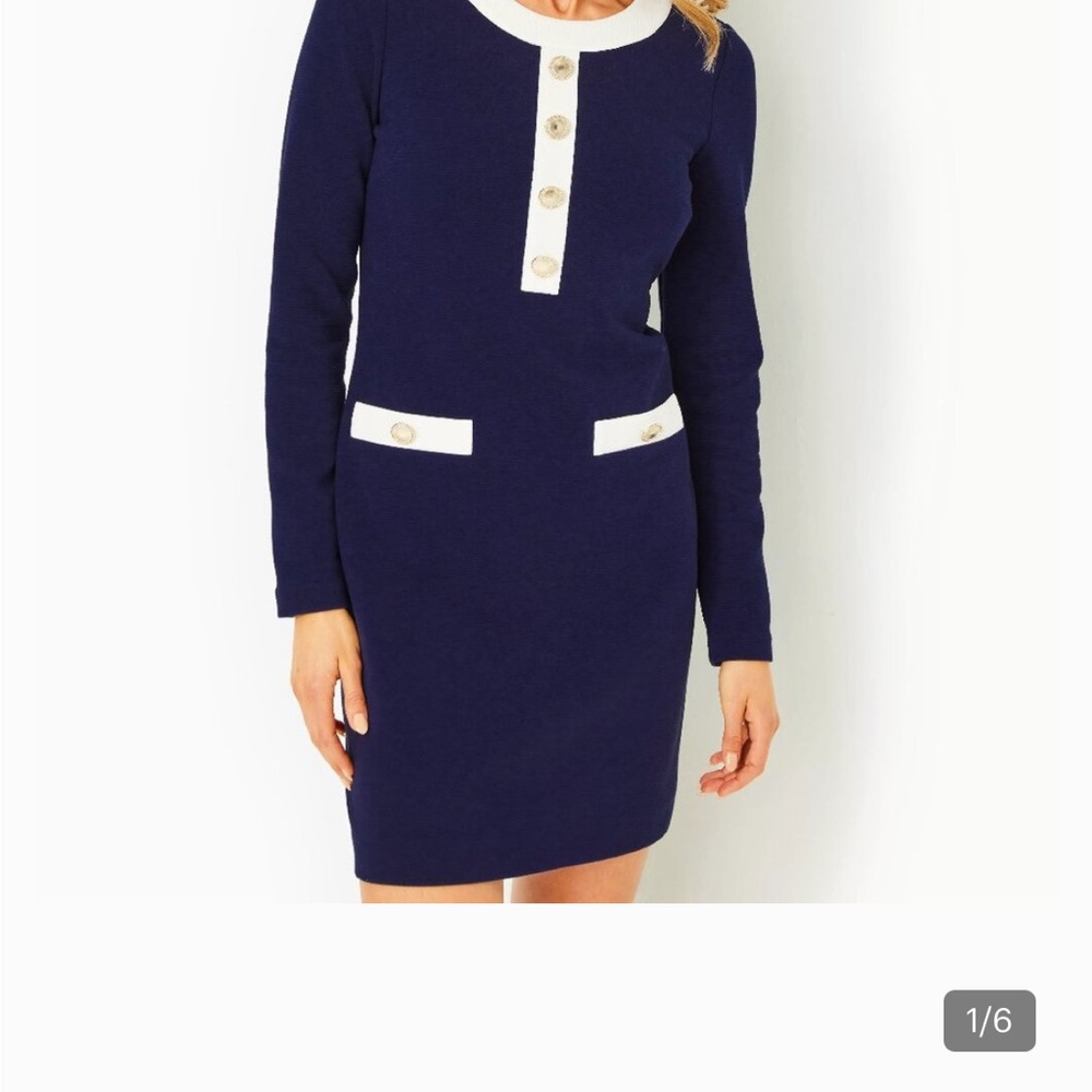 Lilly Pulitzer NWT navy and White Long-Sleeve Knit Dress